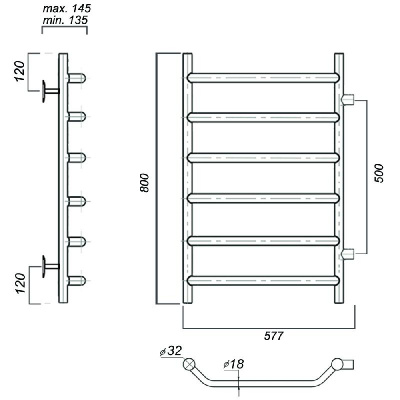 Водяной полотенцесушитель Лаура П6 500х800-500, хром Domoterm фото в интернет-магазине Русалия