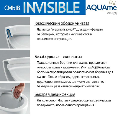 AQM2013PRO Унитаз подвесной сиденье SoftClose, технология смыва Invisible, скрыт крепеж. 490х360х380 AQUAme фото в интернет-магазине Русалия