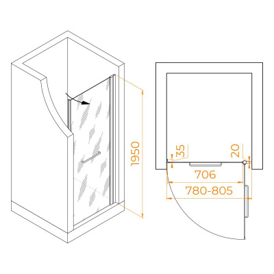 Душевая дверь RGW PA-103 800, стекло прозрачное, профиль хром фото в интернет-магазине Русалия