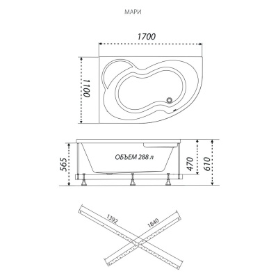 Ванна обрезанная Мари 170-правая Щ0000046124 Тритон фото в интернет-магазине Русалия