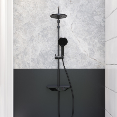 947730300 Apollo душевая система с ванно-душевым смесителем-полкой, черный фото в интернет-магазине Русалия