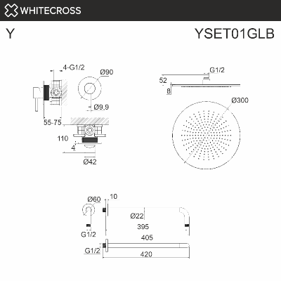 Система для душа скрытого монтажа WHITECROSS Y YSET01GLB (брашированное золото) фото в интернет-магазине Русалия