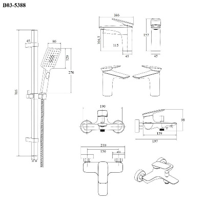 BOND Cube B03-5388 Душевой комплект 3х1 черный матовый фото в интернет-магазине Русалия