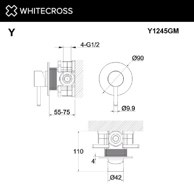 Смеситель для душа скрытого монтажа WHITECROSS Y Y1245GM (оружейная сталь) фото в интернет-магазине Русалия