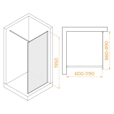 Душевая перегородка RGW WA-08 900, стекло Ribbed (Ребристое), профиль хром фото в интернет-магазине Русалия