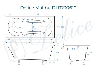 Ванна чугунная Delice Malibu 180х80 DLR230610 фото в интернет-магазине Русалия