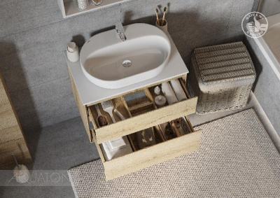 Тумба под раковину AQUATON Либерти 75 2 ящика, дуб эльвезия 1A279501LYC70 фото в интернет-магазине Русалия