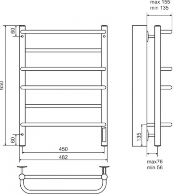 Полотенцесушитель электрический Евромикс П6 450x650, черный (RAL 9005 матовый) 4660059930329 Terminus фото в интернет-магазине Русалия