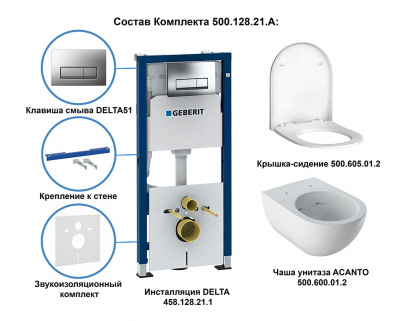 Комплект унитаз Acanto Rimfree с инсталляцией 500.128.21.A Geberit фото в интернет-магазине Русалия