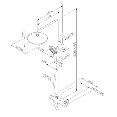 F0780422 Like,душ.система набор:см-ль д/душа термостат,верх.душ d220 мм, ручной душ 120 мм, 3 функци фото в интернет-магазине Русалия
