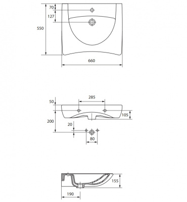 Раковина для ММГ ETIUDA 65 UM-ETI65/1 Cersanit фото в интернет-магазине Русалия