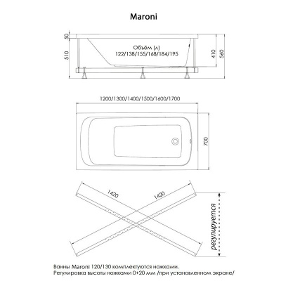 Ванна акриловая  MARONI 120x70 Щ0000062085 фото в интернет-магазине Русалия