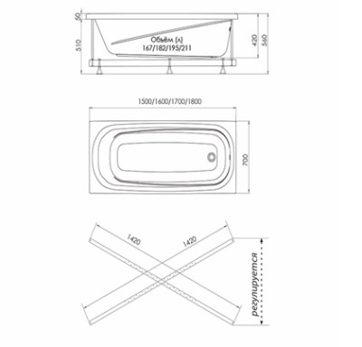 Ванна акриловая MARONI Лайт 150х70 Щ0000063858 фото в интернет-магазине Русалия