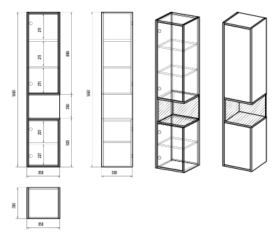 Шкаф - пенал Bergen 35 подвесной левый (черный) BER-05035-02-19-ПоЛ Brevita фото в интернет-магазине Русалия