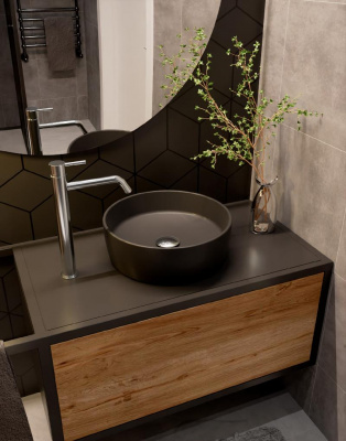 AQM5012 Раковина накладная круглая, цвет темно-серый матовый. 355x355x120 фото в интернет-магазине Русалия