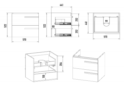 Тумба Ненси 60 подвесная (серая) с раковиной Cersanit Como 60 Misty фото в интернет-магазине Русалия
