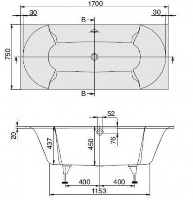 Квариловая ванна 170х75 Pavia UBQ170PAV2V-01 Villeroy Boch фото в интернет-магазине Русалия