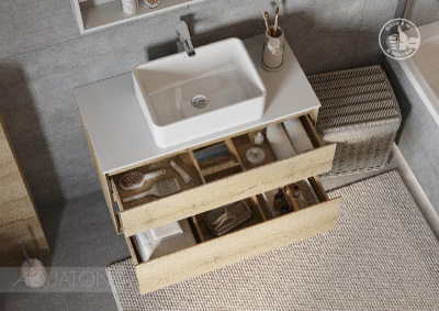 Тумба под раковину AQUATON Либерти 100 2 ящика, дуб эльвезия 1A279601LYC70 фото в интернет-магазине Русалия