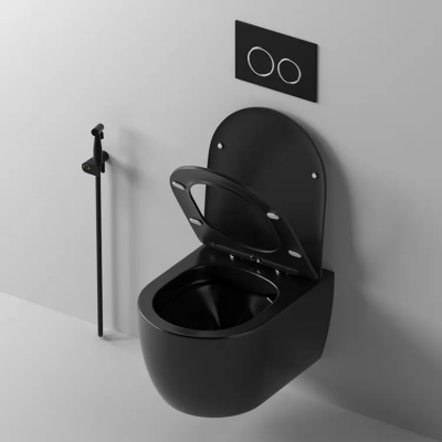 Унитаз OGLIO Aria MB подвесной безободковый черный матовый, ТЕРМООБЖИГ (не плёнка) CT9239 Ceruttispa (485х365х350) фото в интернет-магазине Русалия