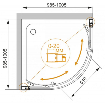 Душевой уголок 100х100 полукруг MOMENTO-R-2-100-C-Cr Cezares фото в интернет-магазине Русалия