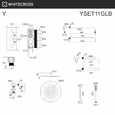 Термостатическая система для ванны скрытого монтажа WHITECROSS Y YSET11GLB (брашированное золото) фото в интернет-магазине Русалия