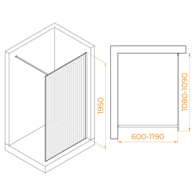 Душевая перегородка RGW WA-08 1100, стекло Ribbed (Ребристое), профиль хром фото в интернет-магазине Русалия