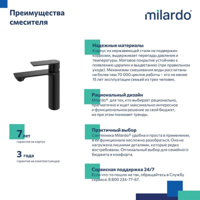 Смеситель для умывальника Milardo Maze чёрный матовый (MAZBL00M01) фото в интернет-магазине Русалия