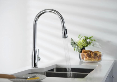 Смеситель для кухни с выдвижной лейкой Timo Saona хром (2336/00FL) фото в интернет-магазине Русалия