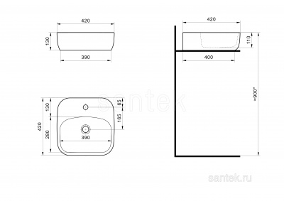 Раковина Santek Одри Soft 420х420 отверстие под смеситель 1WH501709 фото в интернет-магазине Русалия