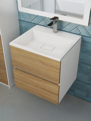 Тумба с раковиной Uperwood Barsa 50 см, раковина белая, подвесная тумба белая/дуб сонома 29830205646 фото в интернет-магазине Русалия