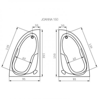 Ванна акриловая Joanna 150х95 правая P-WA-JOANNA*150-R Cersanit фото в интернет-магазине Русалия