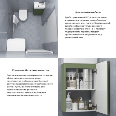 Тумба с раковиной WC Area 40 см матовый зеленый 221805004 Wellsee фото в интернет-магазине Русалия