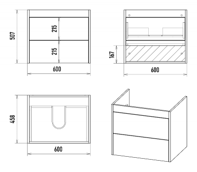 Тумба Monsour 60 подвесная с раковиной CeramaLux 9060MMB 60 (черная) Brevita фото в интернет-магазине Русалия