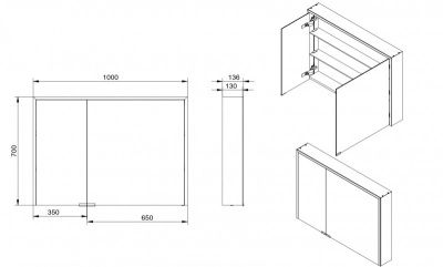 Зеркальный шкаф ESBANO ES-5010NS 100х70       ESBANO фото в интернет-магазине Русалия