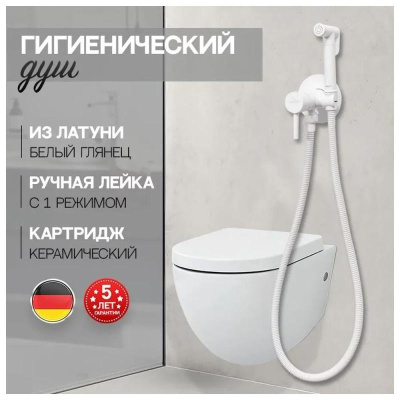 Гигиенический душ со смесителем встраиваемый Hansberge H3099WW, белый фото в интернет-магазине Русалия