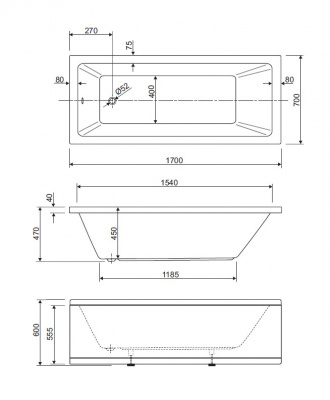 Акриловая ванна CEZARES PLANE SOLO-170-70-45-W37 фото в интернет-магазине Русалия