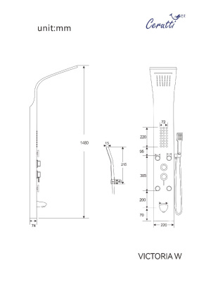 Панель VICTORIA W душевая из нержавеющей стали с форсунками Ceruttispa CT9979, цвет белый фото в интернет-магазине Русалия