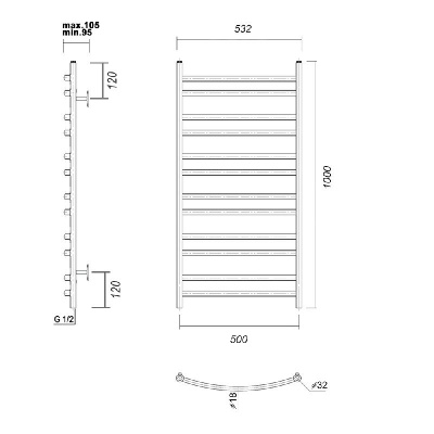 Водяной полотенцесушитель Калипсо П12 500x1000 , золото глянец Domoterm фото в интернет-магазине Русалия