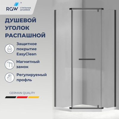 Душевой уголок RGW PA-83-B 1000x1000, профиль черный, стекло прозрачное фото в интернет-магазине Русалия
