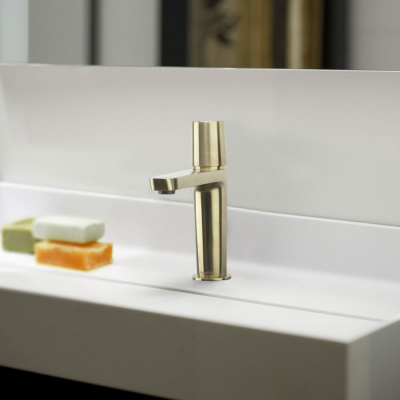 Смеситель для раковины однорычажный TZAR 340401OC золото брашированное (M)  Ramon Soler фото в интернет-магазине Русалия