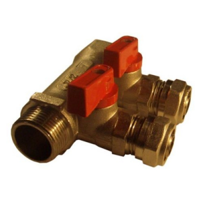 Коллектор с кранами и цангами на 2 выхода 3/4"х16ц Millennium фото в интернет-магазине Русалия