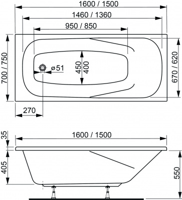 Акриловая ванна VAGNERPLAST ARONIA 150x70 VPBA157ARN2X-04 фото в интернет-магазине Русалия