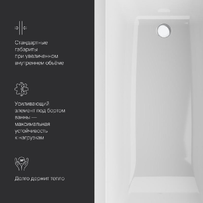 W93A-160-070W-A Gem, ванна акриловая 160x70 см фото в интернет-магазине Русалия