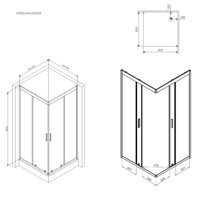 W90G-403-090MT Gem душ.ограждение 90х90 квадрат,стекло прозрачное,профиль мат. серебро, без поддона Am.Pm фото в интернет-магазине Русалия