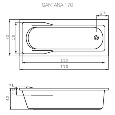 Ванна акриловая Santana 170х70 WP-SANTANA*170 Cersanit фото в интернет-магазине Русалия