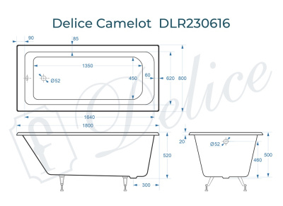 Ванна чугунная Delice Camelot 180х80 DLR230616 фото в интернет-магазине Русалия