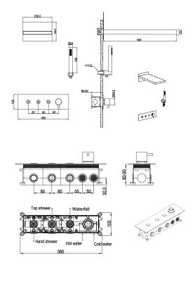 Встроенная душевая система FUSION, трехпозиционная BLACK 130-B фото в интернет-магазине Русалия