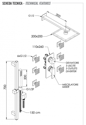 Комплект: Душевая система Remer Absolute AU93S01UFS20 фото в интернет-магазине Русалия