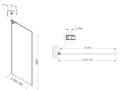 Душевая перегородка Walk-In VSW-7HA700CLB, 700*2000, черный матовый, стекло прозрачное Vincea фото в интернет-магазине Русалия