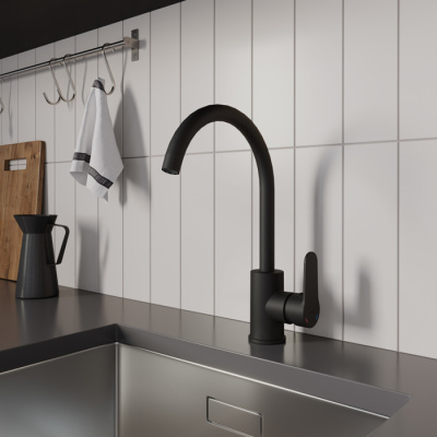 Смеситель Milardo для кухни черный матовый Poli (POLBLJ0M05) фото в интернет-магазине Русалия